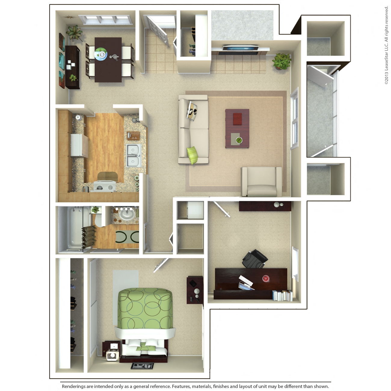Floor plan for 1 bed, 1 bath, 800 sqft